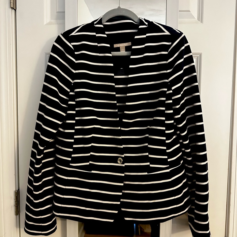 Banana Republic Navy Blue and White Striped Blazer Size 14